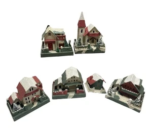 "Botella de iglesia vintage de Navidad 6 Putz House Village 8"" cepillo árboles mica Japón" - Imagen 1 de 11