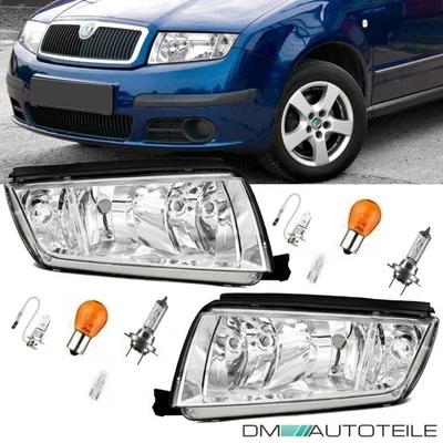 Scheinwerfer SET H7 H3 Chrom Klar+ alle Birnen für Skoda Fabia 6Y ab 1999-2008 - Bild 1 von 4