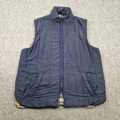 Barbour Gilet Mens Extra Large Navy Blue Quilted Checked Lined Zip Up Vest - Image 1 of 4