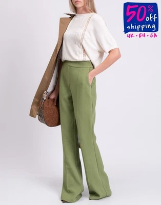 PVP €395 ELISABETTA FRANCHI Pantalón Acampanado Lana IT44 US8 UK12 L Hecho en Italia Foto 1 de 4