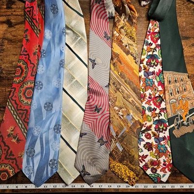 Lote de 7 corbatas de cuello vintage de los años 70 para hombre surtidas groovy poliéster seda anchas Foto 1 de 4
