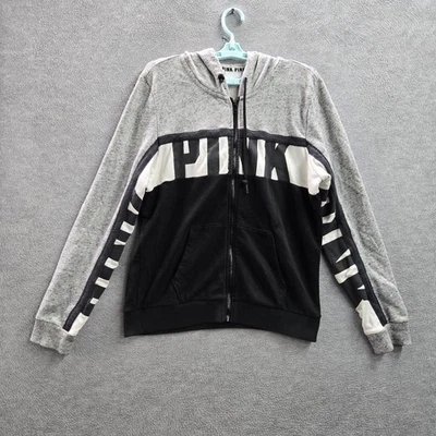 Victoria's Secret PINK Women Hoodie L Gray Colorblock Logo Long Sleeve - Image 1 of 4
