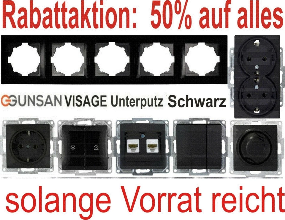 Gunsan Visage Schwarz Steckdosen, Aus + Wechselschalter, Dimmer, Multimedia