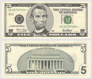 2001 Dallas $5 Federal Reserve *Star Note Consecutive ~ 1 Note From Bank Pack - Picture 1 of 1