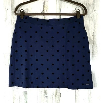 "Minifalda Joules azul marino talla 10 32"" pulgadas cintura terciopelo negro lunares" Foto 1 de 4