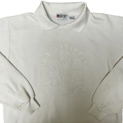 Винтажный свитшот 90-х Giorgio Beverly Hills опрятный с воротником белый средний - Изображение 1 из 4