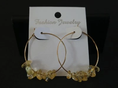Empowering Jewelry Handcrafted Smoky Quartz Hoop Earrings Gold Tone Alloy Indie - Image 1 of 2