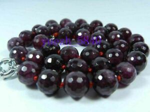 Natural 8mm Faceted Red Garnet Gemstone Round Beads Necklace 18”