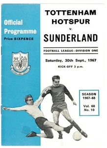 TOTTENHAM v SUNDERLAND 1967/68 FIRST DIVISION Official Match Programme  - Picture 1 of 1