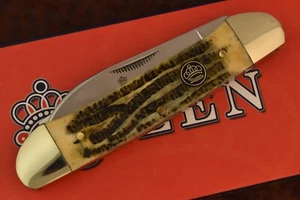 QUEEN STEEL WINTERBOTTOM GROOVED BONE CANOE KNIFE NICE ORIG BOX - Picture 1 of 5