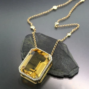 Citrino Colgante Brillante 24,83 Quilates An Collar 750-Gelbgold Diamantes - Imagen 1 de 6