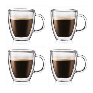 4 Bicchieri Doppia Parete Trasparenti Isolati Verde Nero Tè Tazze Caffè Tazze Caldo e Freddo - Foto 1 di 4