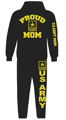 Conjunto de sudadera con capucha y pantalones de chándal del ejército de Estados Unidos orgullosa mamá conjunto diseño amarillo sudaderas con capucha Foto 1 de 4