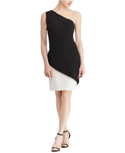 Lauren by Ralph Lauren Women's Contrast One-Shoulder Dress , Black/Cream, 12 - Picture 1 of 4