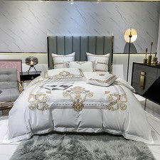 Luxury Bedding set 6pcs Pima Cotton stitch quilt cover flat sheet pillow shames