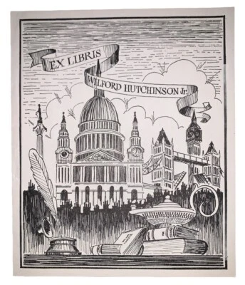 ORIGINAL BOOKPLATE, WILFORD HUTCHINON JR, EX-LIBRIS, MAGIC COLLECTIBLE, MAGICIAN - Image 1 of 3