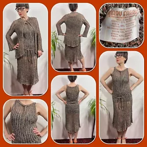 Vintage 1970s Mary Farrin Crochet Dress Suit Sparkly Disco Size 8-12 Rare! - Picture 1 of 9