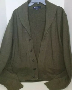 Cremieux Classics Collared Button-Front Coat Green Cartigan 100% Cotton Size L - Picture 1 of 8