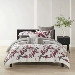 N Natori Cherry Blossom Duvet Cover King Size - Red, Grey , Cherry Blossom Du... - Picture 1 of 8