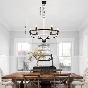 Black E12 Rustic Candle Chandelier 6 Light Pendant Dining Room Ceiling Fixture - Picture 1 of 16