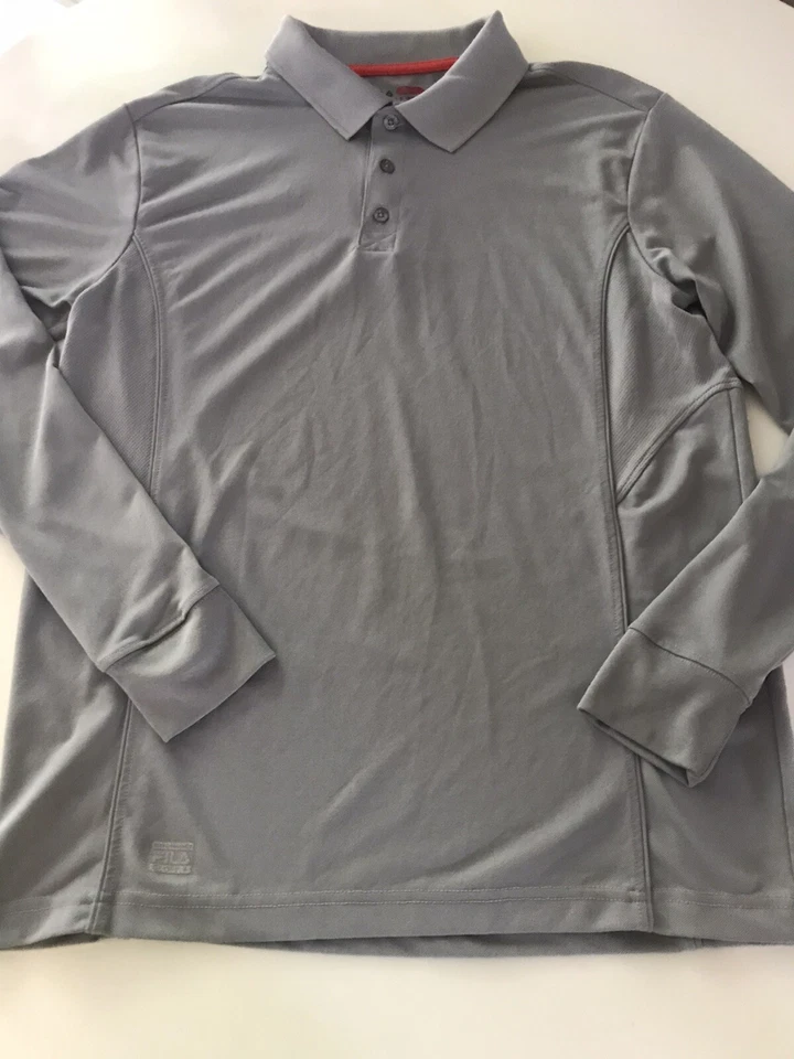 FILA Sport Polo Golf Hombres S Camisa Gris Manga Larga Rendimiento Golf Pull Over Foto 1 de 4