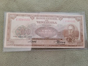 Venezuela 100 Bs Pick 41a Julio 23 1953 C7 OREJON - Picture 1 of 3