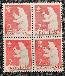 Greenland 1963 Scott #63 MNH Block Polar Bear 2kr Dull Red CV$14 - Picture 1 of 2