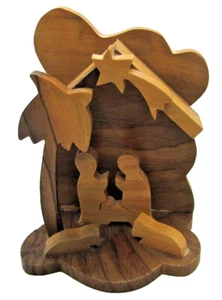 Vintage Nativity Scene Bethlehem Olive Wood Stationary Figures In Manger Small - Picture 1 of 7
