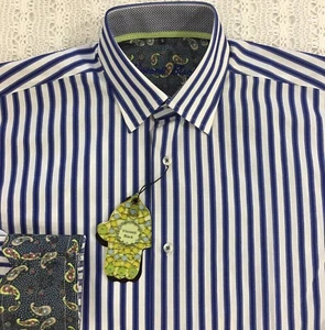 Camisa Visconti Negra Para Hombre L/S S Pequeña Azul Blanco Rayas Nueva con Etiquetas $99.50 Nueva BONITA - Imagen 1 de 10