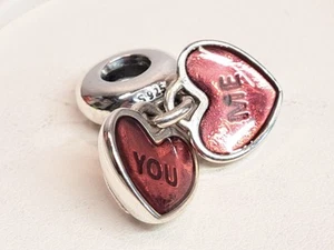 AUTHENTIC PANDORA 925 ME & YOU HANGING DOUBLE HEART CHARM #791244 RETIRED - Picture 1 of 10