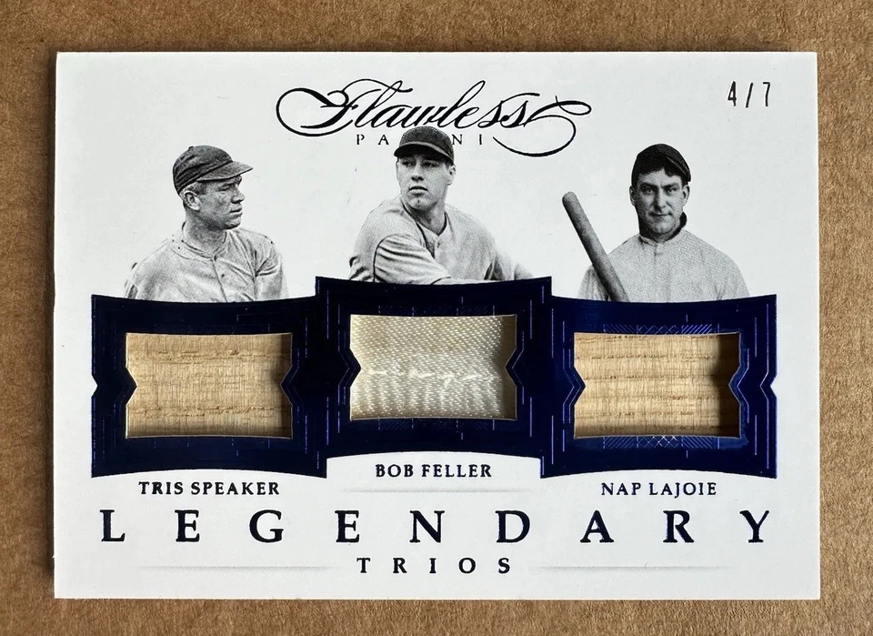 🔥🔥2017 FLAWLESS NAP LAJOIE TRIS SPEAKER BOB FELLER JERSEY BAT MATERIAL RELIC - Image 1 of 2