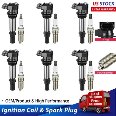 6× UF375 Ignition Bobinas and 6× Spark Plugs Fits 2004-2007 Cadillac CTS 3.6L V6 - Image 1 of 4