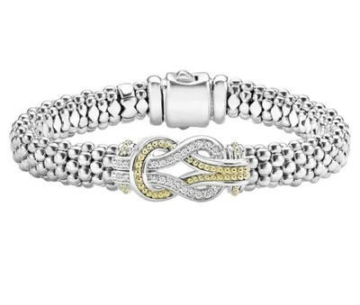 $2,450 Lagos Two-Tone Knot Caviar Diamond Bracelet | 9mm w/ Pouch 18k & 925 SS - Image 1 of 4