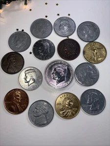 Lot of 15 - 3" Jumbo Large Metal Novelty Jumbo US Coins Paperweight Coaster - Picture 1 of 11