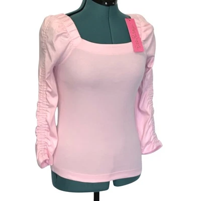 Camisa Lilly Pulitzer Top Mujer XS Rosa Sirah Tejida Cuello Cuadrado Manga Acanalada Foto 1 de 4