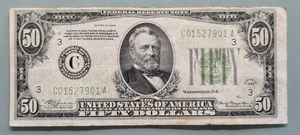 Billete de 50 dólares de la Reserva Federal de 1934 tamaño pequeño temprano circulado #96498 - Imagen 1 de 2