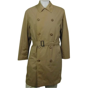 Vintage Bill Blass Herren Khaki Trenchcoat L Gürtel Zweireiher Karo Gefüttert - Bild 1 von 20