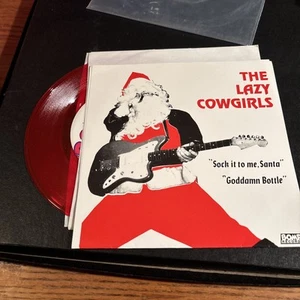 THE LAZY COWGIRLS Sock It To Me Santa / Goddamn Bottle 45 & PS Bomp Red Vinyl NM - Picture 1 of 4