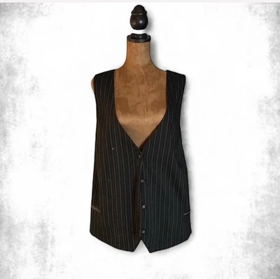 Chaleco Vintage Y2K Negro Desfile Emo Rayas Botón Estilo Militar 28W Foto 1 de 4