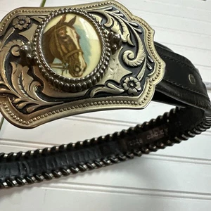 Circle Y Tack Gürtel schweres Leder Metall 0326 30" PFERD Schnalle Kamee - Bild 1 von 13