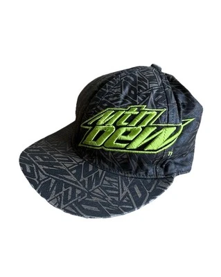 MOUNTAIN DEW 帽子 2012 刺绣标志平沿帽可调节霓虹绿色黑色帽子 — 第 1/4 张图片