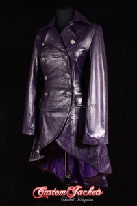 Ladies ENVY Purple Victorian Military High Fashion Long Leather Jacket Tailcoat - Picture 1 of 13