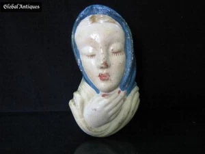 19C. ANTIQUE POTTERY WALL FIGURINE VIRGIN MARY - Picture 1 of 5