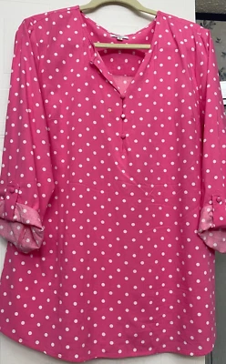Розовый и белый в горошек Ким Роджерс размер большой бизнес повседневный туника Топ - Изображение 1 из 2