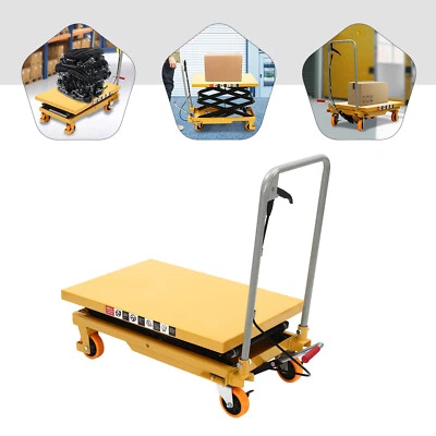 Hydraulic Lift Table Cart 770 lbs Manual Double Scissor Lift Table  w/ Wheels - Image 1 of 4