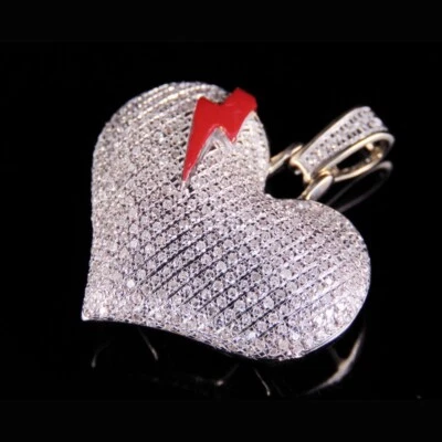 0.80 Ctw Moissanite 14K Yellow Gold Plated Red Beating Heart Men's Pendant 1.2" - Image 1 of 4