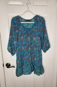 Abito tunica TOLANI collezione 100% seta con volant blu floreale taglia XSmall Fairy - Foto 1 di 12