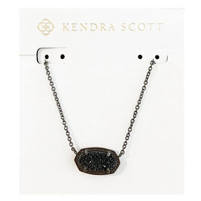 Kendra Scott Elisa Oval Pendant Necklace in Gunmetal and Black Drusy - Image 1 of 2