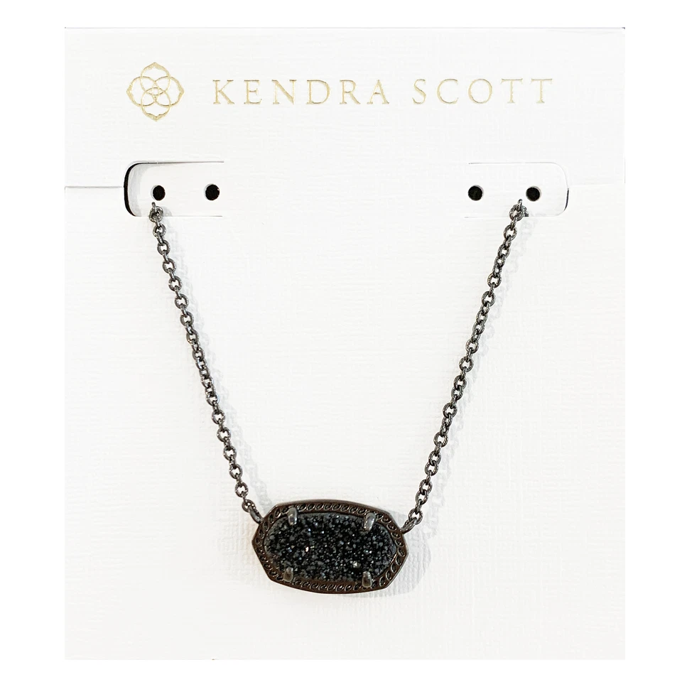 Kendra Scott 251735 Womens Elisa Gunmetal Black DRUSY Pendant Necklace