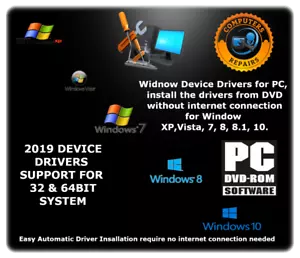 Window Device Drivers 2019 Software DVD Disc for Win XP, Vista, 7, 8, 8.1, 10 - Picture 1 of 3